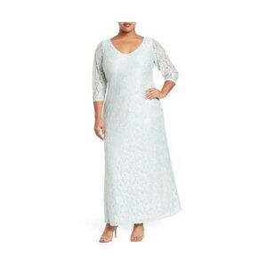 Marina Womens Mint Green Lace V Neck 3/4 Sleeve Maxi Gown Dress Plus Sz 18W New